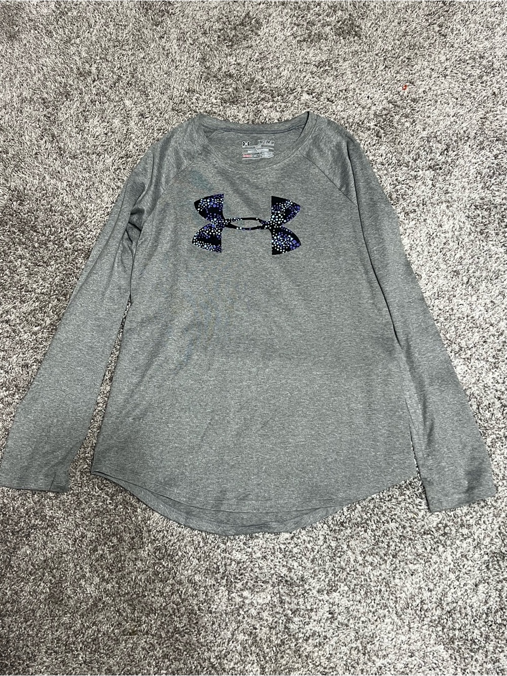 Girls Under Armour Long Sleeve Gray Tee with Studded Logo